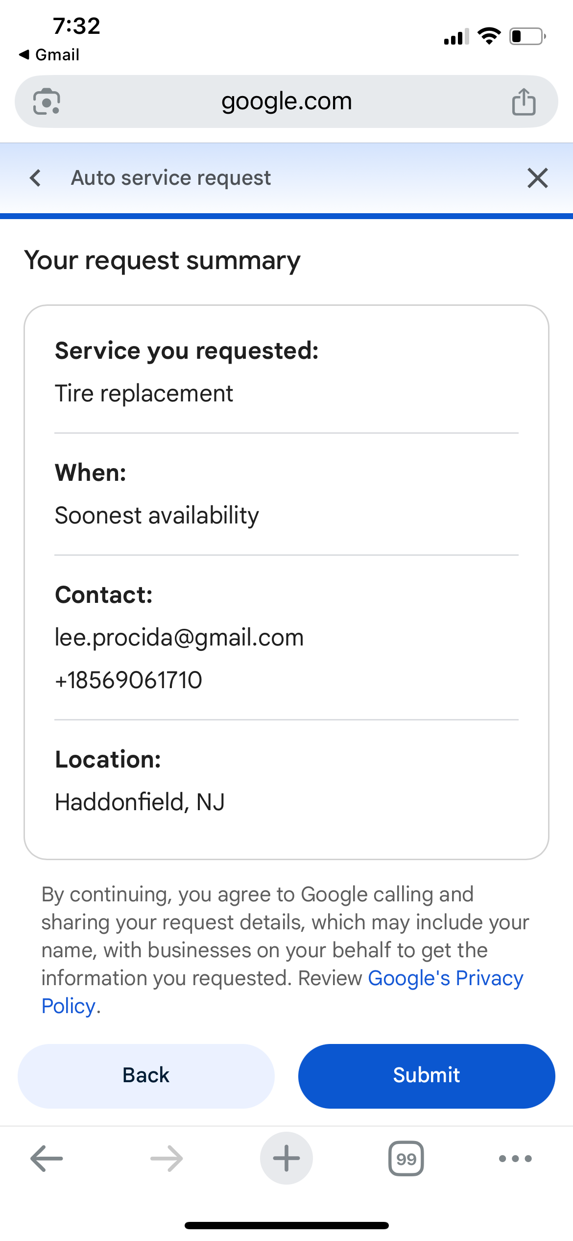 Screenshot of Google’s “Ask for me” feature on a phone